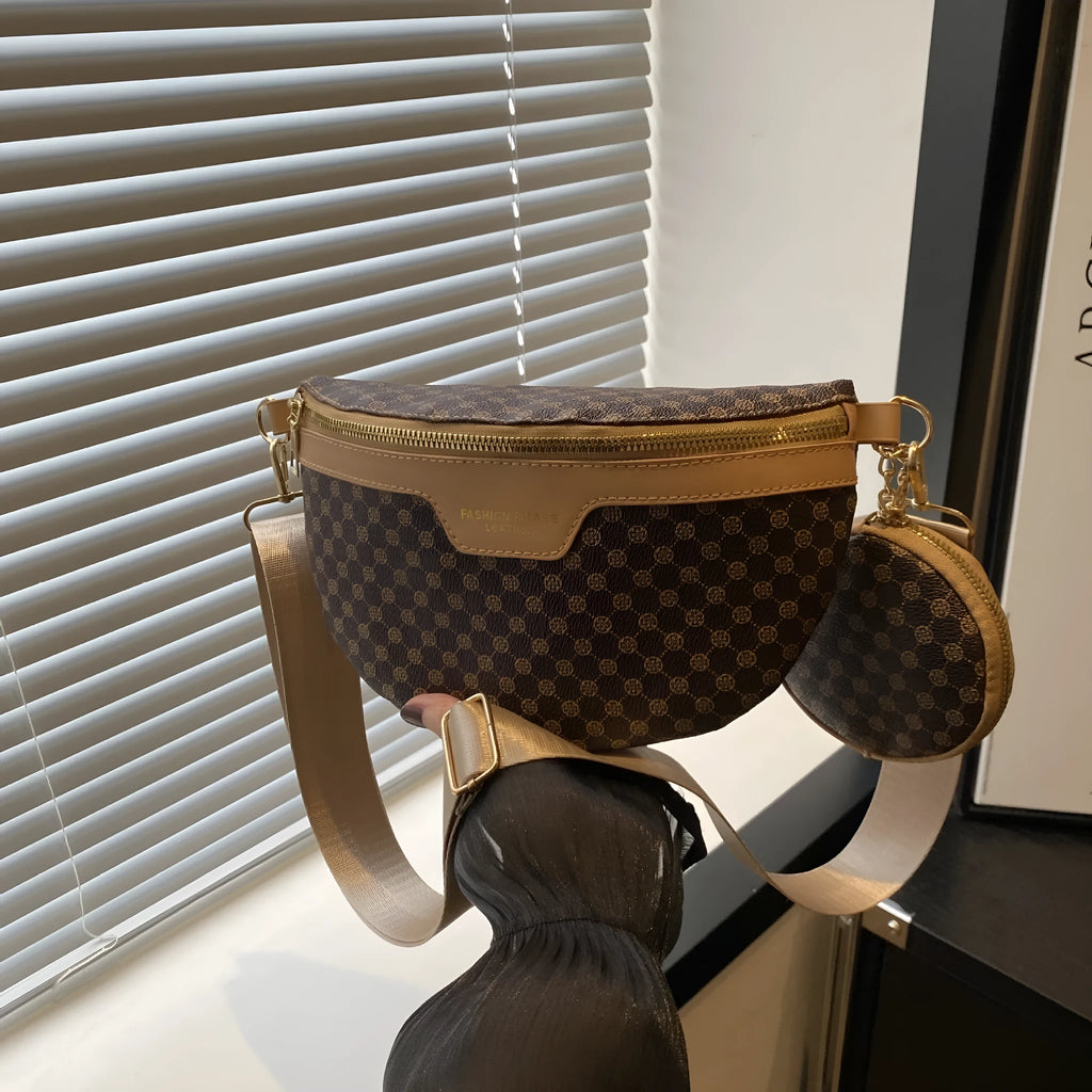 European and American style portable crossbody bag with retro printing in brown colour option