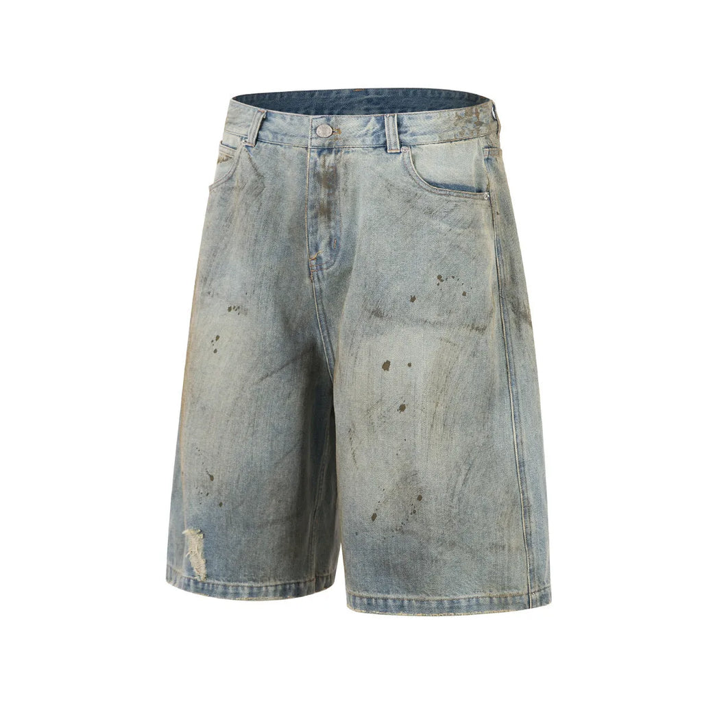 Blue cropped straight-leg denim jeans with mid-length fit and zipper fly closure