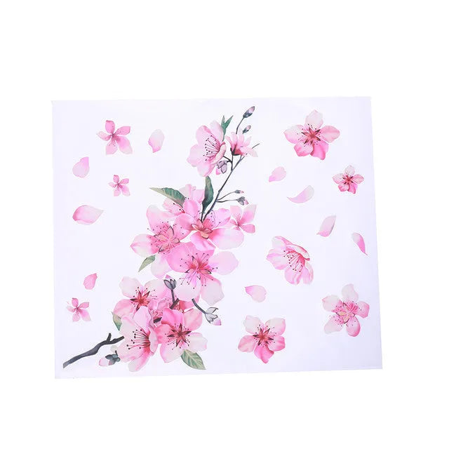 PVC cherry blossom car sticker shown in two size options on a vehicle window.