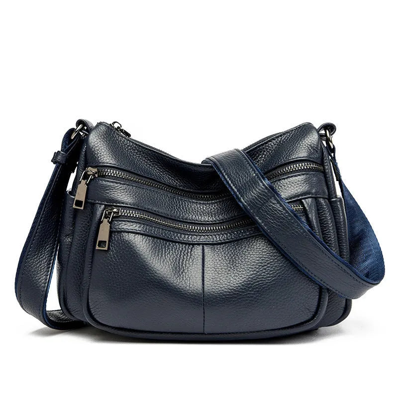 Genuine leather messenger bag soft pillow shape single strap first layer cowhide black large