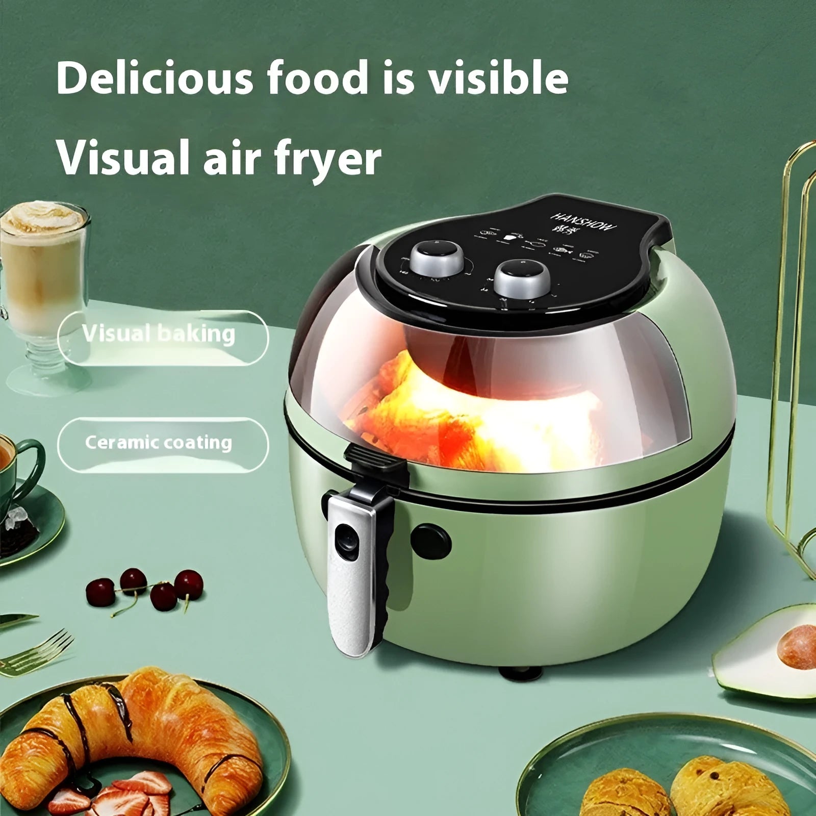 8-litre air fryer oven with viewing window and mechanical button controls on countertop