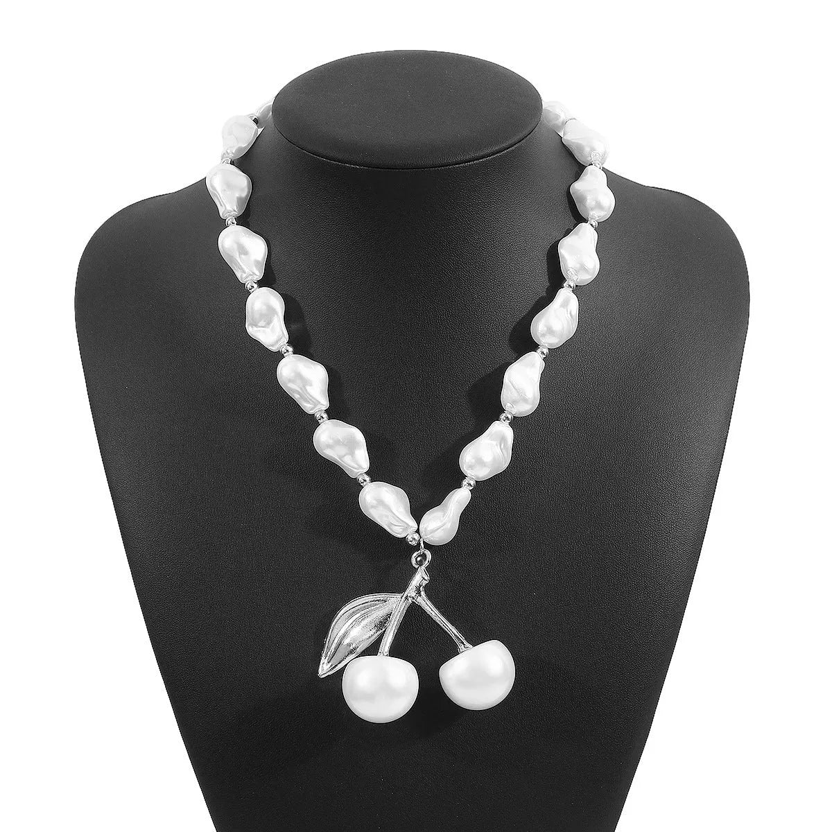 Women's adjustable pearl cherry fruit necklace with gold electroplated finish and 51cm-60cm chain