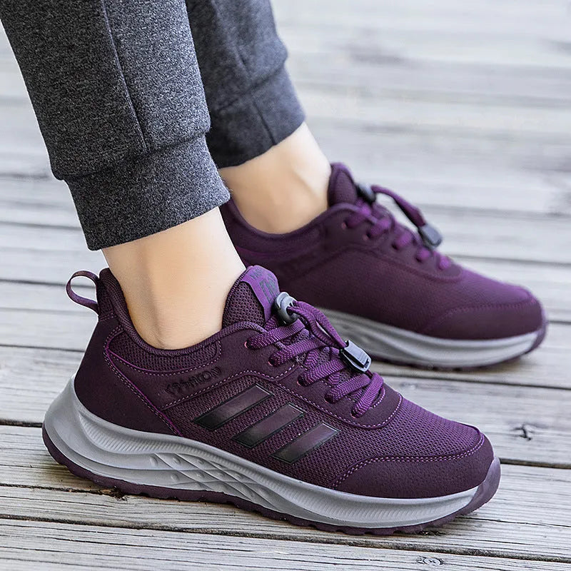 Breathable mesh non-slip mom shoes with elastic slip-on design for men and women