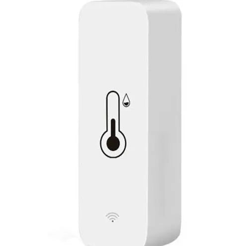 White WiFi and Zigbee temperature humidity sensor with ABS plastic housing showing measurement display