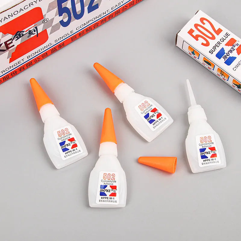 Instant strong adhesive tube for shoe repair showing 3g and 8g size options for leather, trainers, and rubber materials