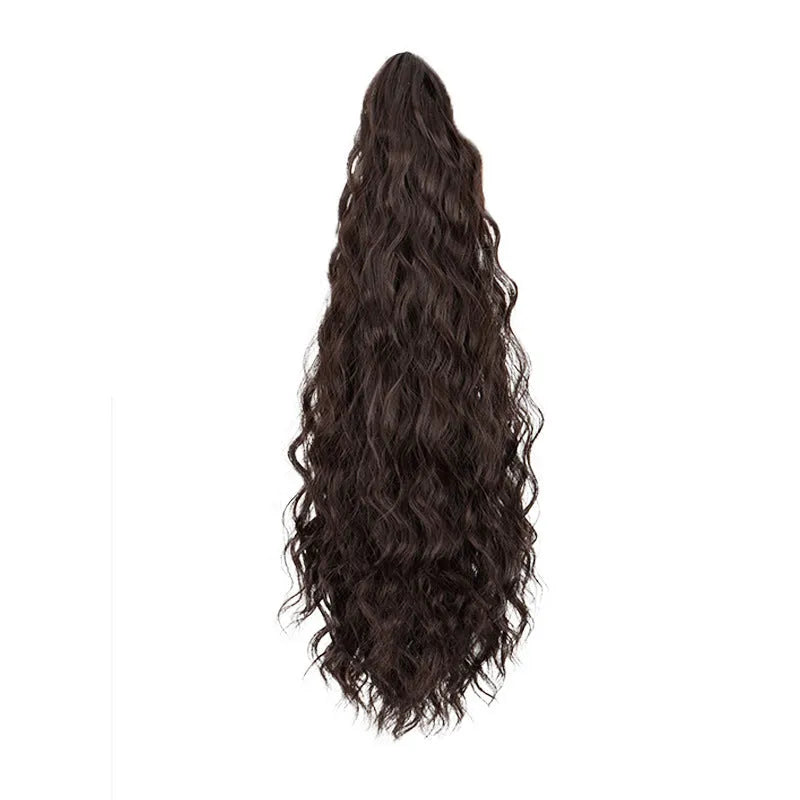 Synthetic corn curler wig ponytail with water ripple grip texture in multiple colour options on a white background.