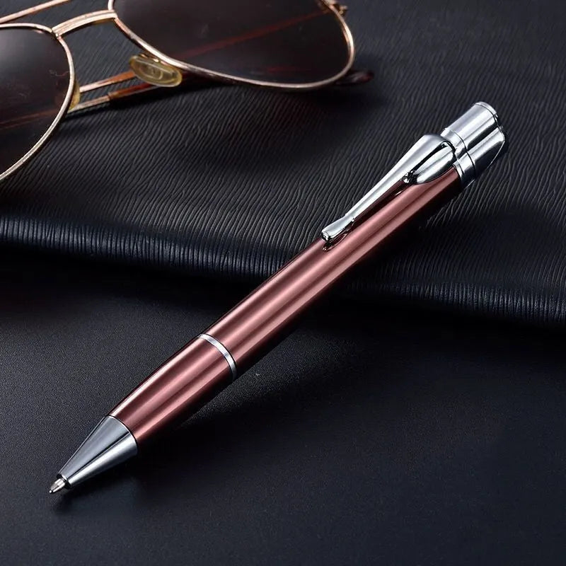 Windproof metal jet pen lighter in assorted colours showing slim refillable design