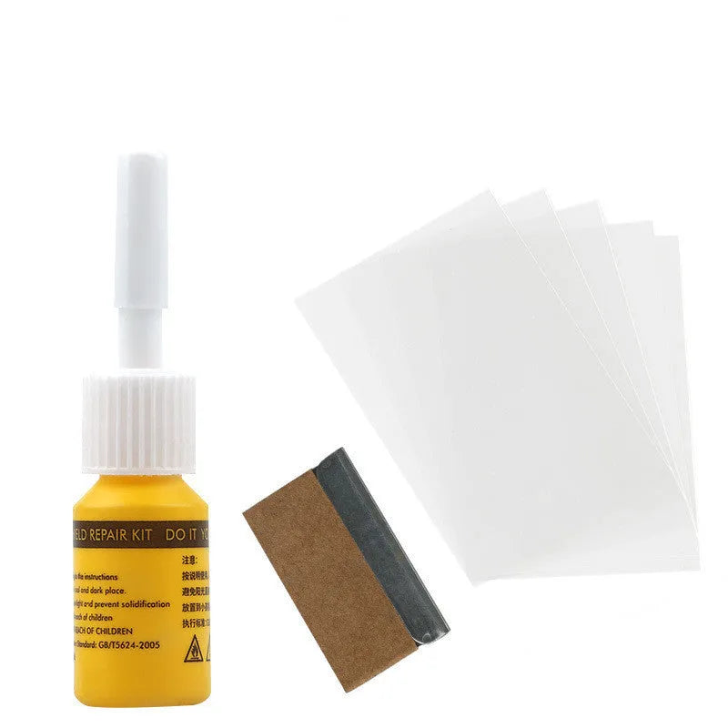 Yellow three-piece car glass repair agent tool set for windshield crack repair
