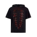 Black men's hooded T-shirt with short sleeves and sequin decoration.