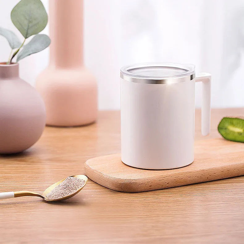 Rechargeable 360ml smart magnetic automatic stirring coffee cup in white with stainless steel interior