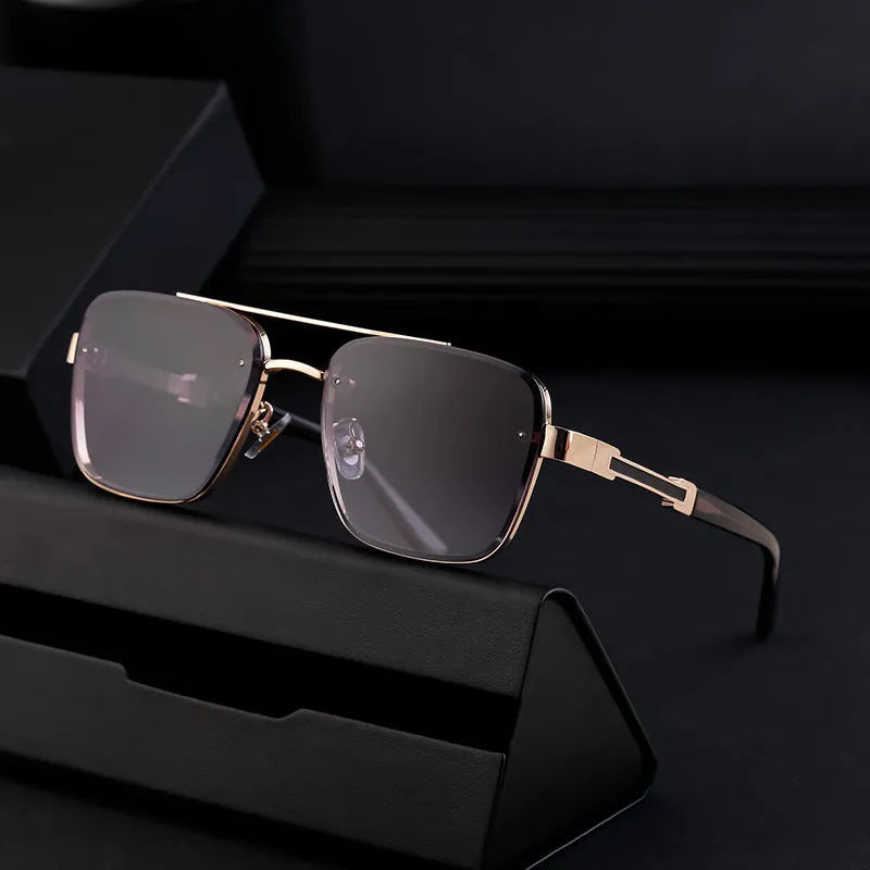Men's vintage sunglasses with UV protection in retro colours including gradient blue and gold double grey