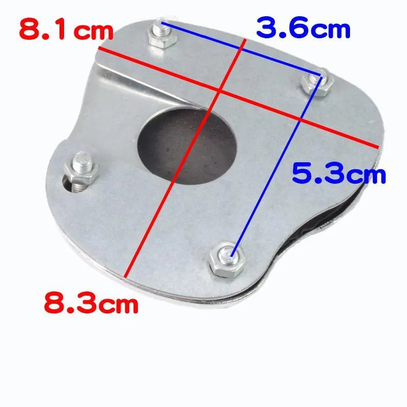 Men's metal motorcycle brake pedal skid plate showing three style options