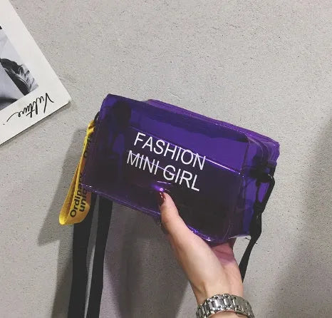 Transparent square jelly crossbody bag with adjustable strap in various colour options