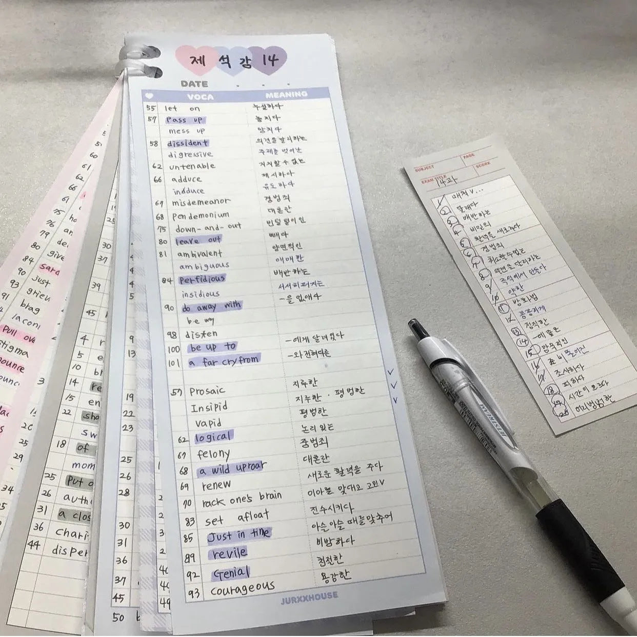 Vertical format English word notepad in half B5 size with double-sided printing and colour-coded cover