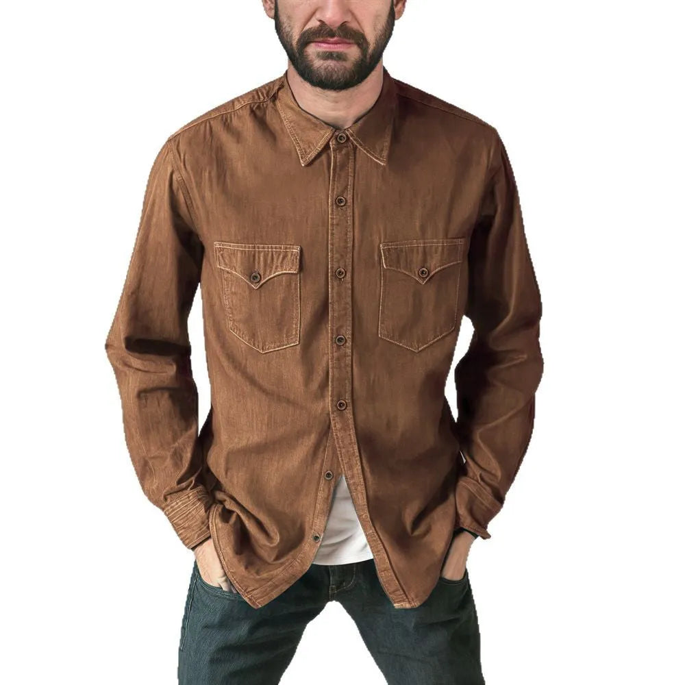 Men's regular fit denim cardigan coat in khaki, available in sizes S to 3XL