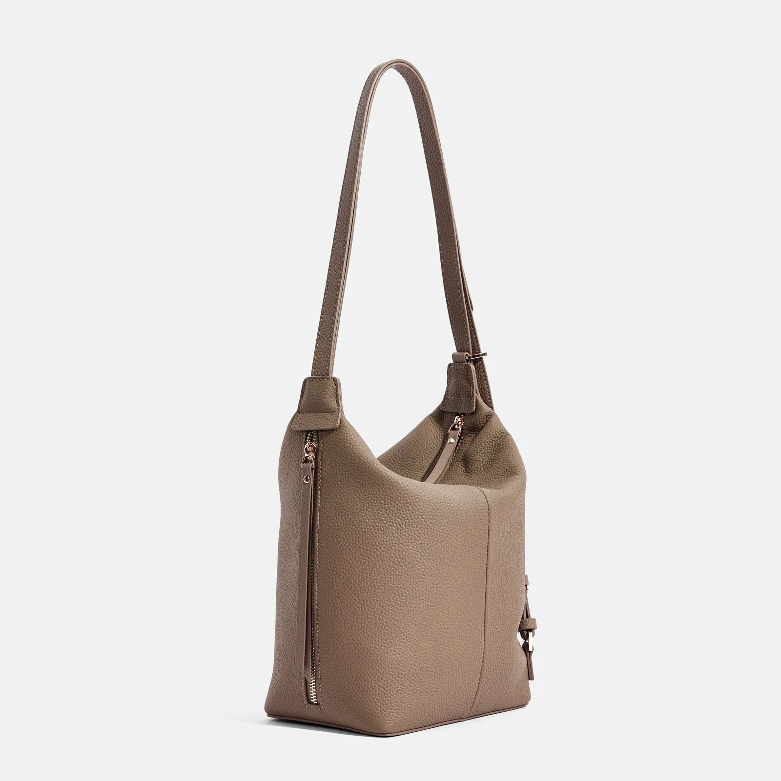 Women's first layer cowhide large-capacity bucket bag in elephant gray, genuine leather shoulder bag