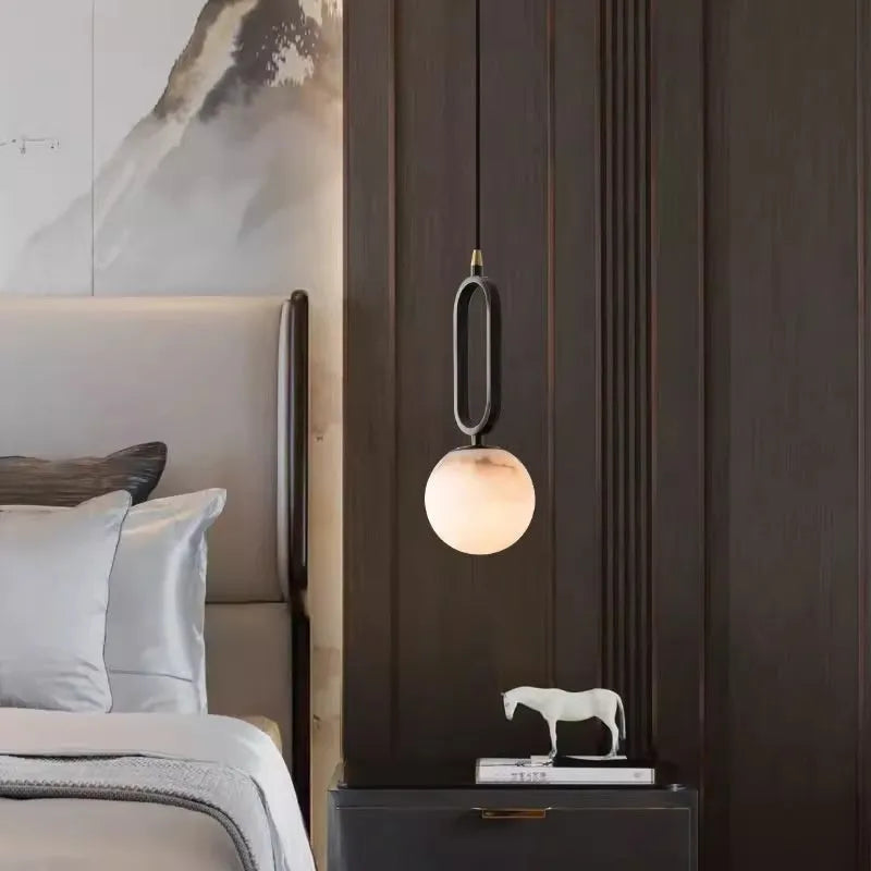 Nordic creative marble and copper wall light in black finish 15cm size for living room