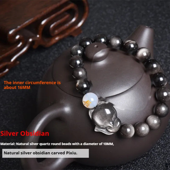 Natural obsidian bracelet with 10mm beads in three national style variations