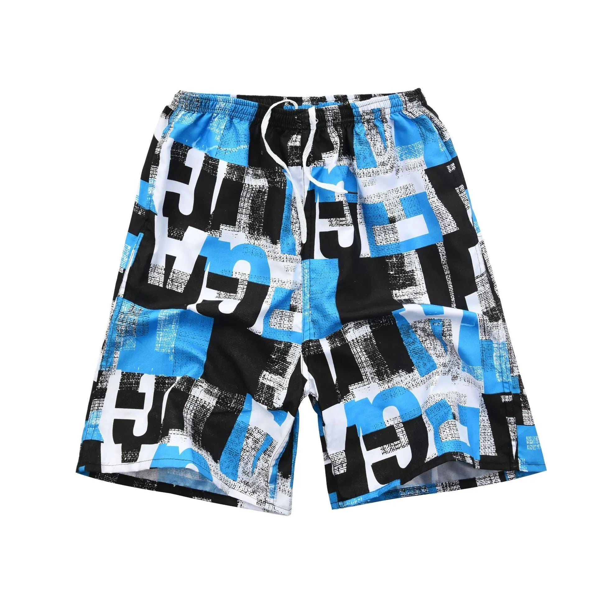 Men's floral print five-point swimming trunks in polyester, showing one of 24 available colour patterns.