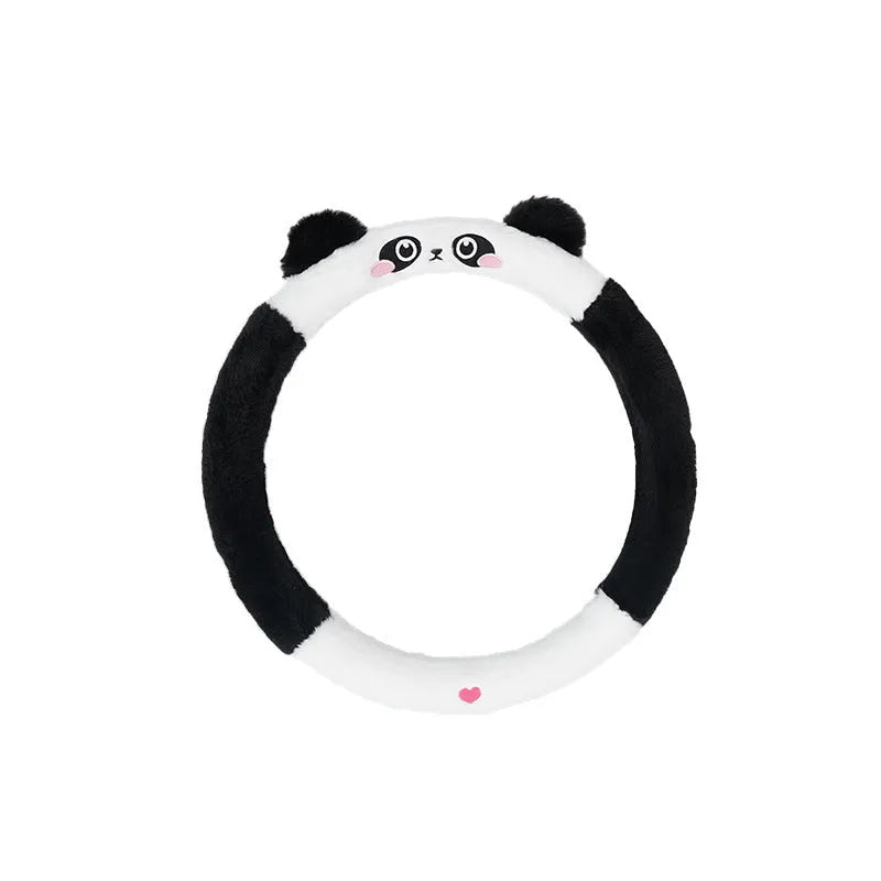38cm plush thermal car steering wheel cover with embroidered cartoon animal designs