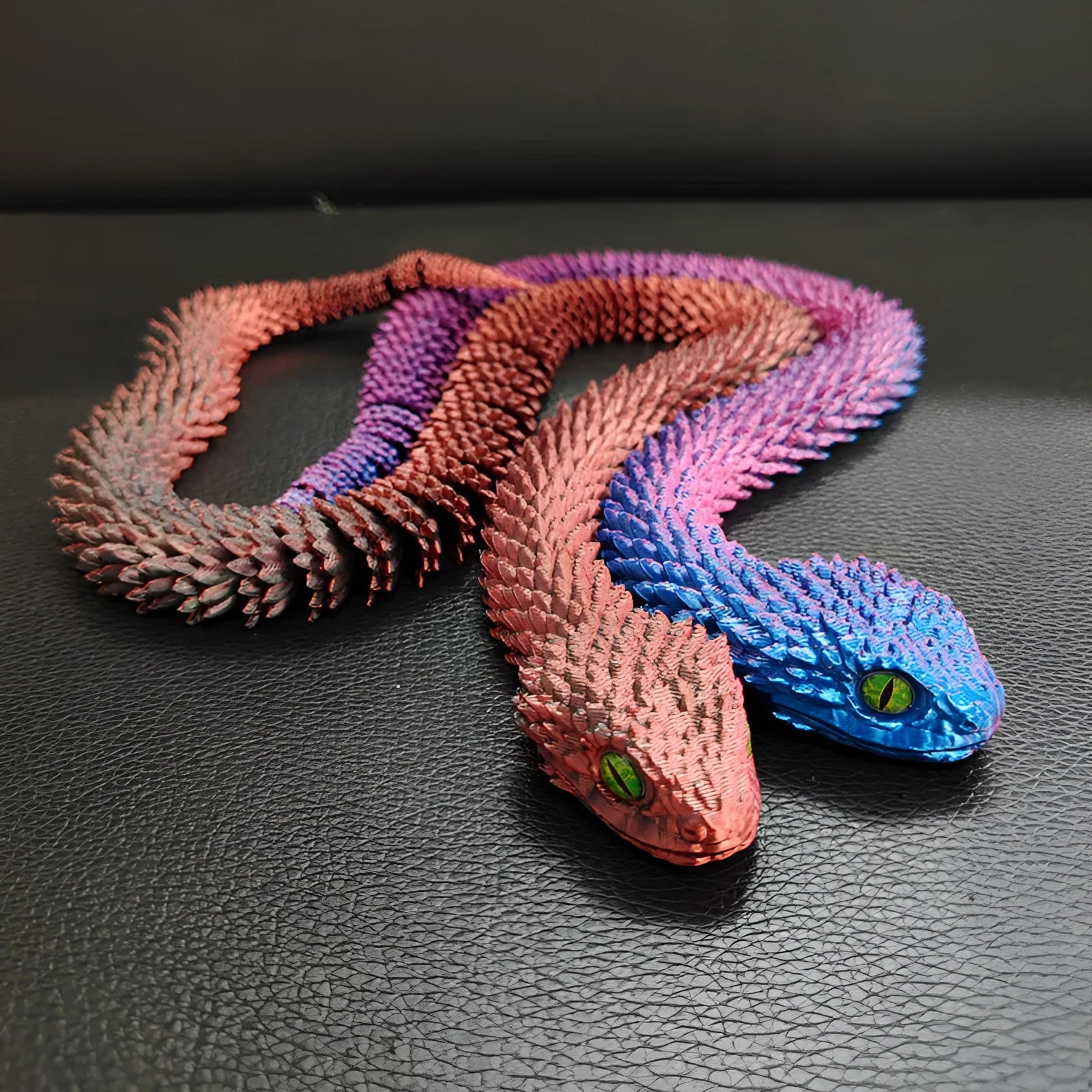 3D printed snake toy decoration in gold colour, 45cm length, PLA material, modern art style