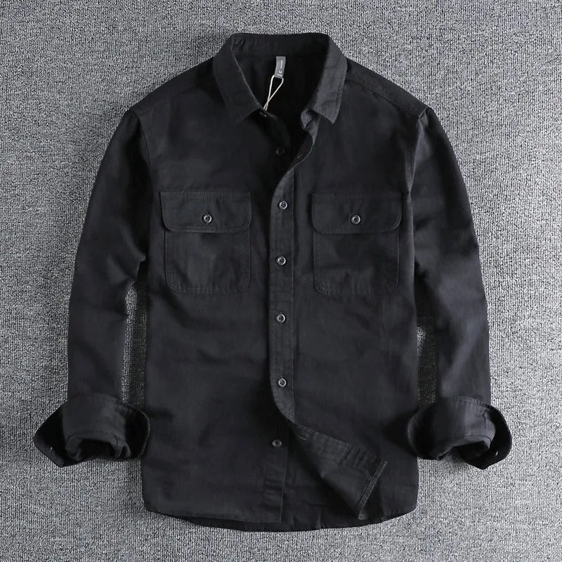 Men's loose fit long sleeve shirt overalls in cardigan style with polyester construction