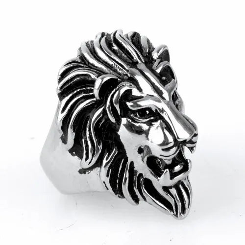 Personality punk lion head ring for men in alloy, available in gold and silver, geometric shape, sizes 7 to 15