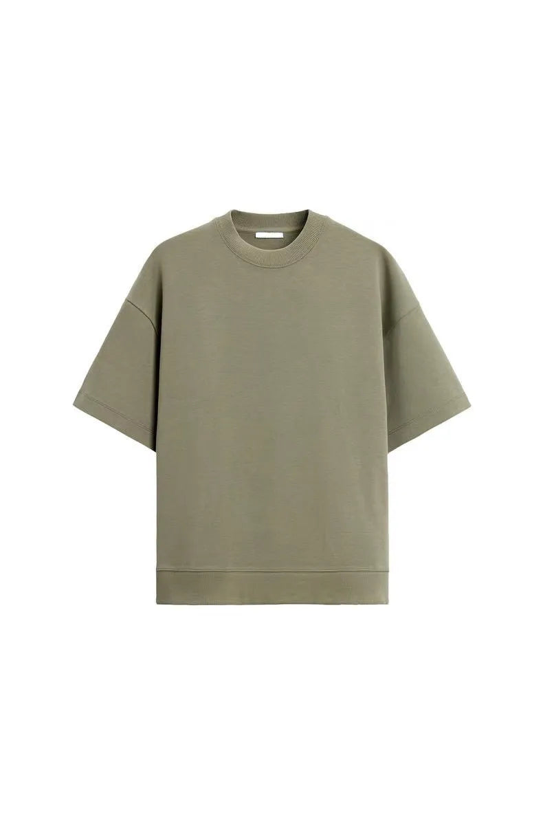 Loose fit double-sided cloth texture short sleeve top and matching shorts set in urban style