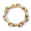 Bamboo titanium steel bracelet with diamonds in gold, irregular square geometric design
