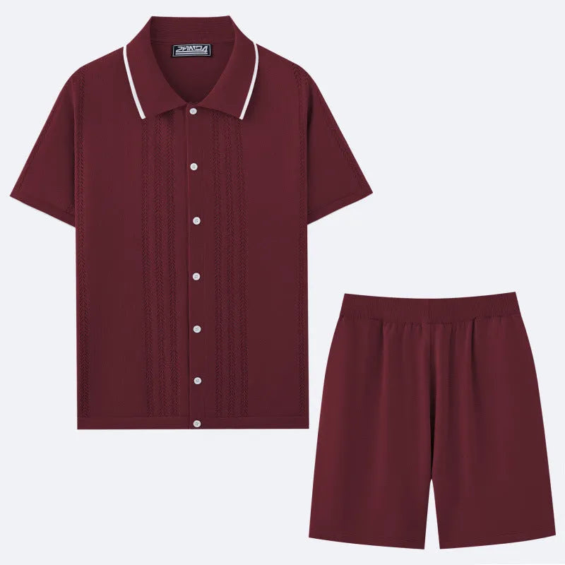 Tencel viscose business casual sweater two-piece set with short sleeves and matching shorts