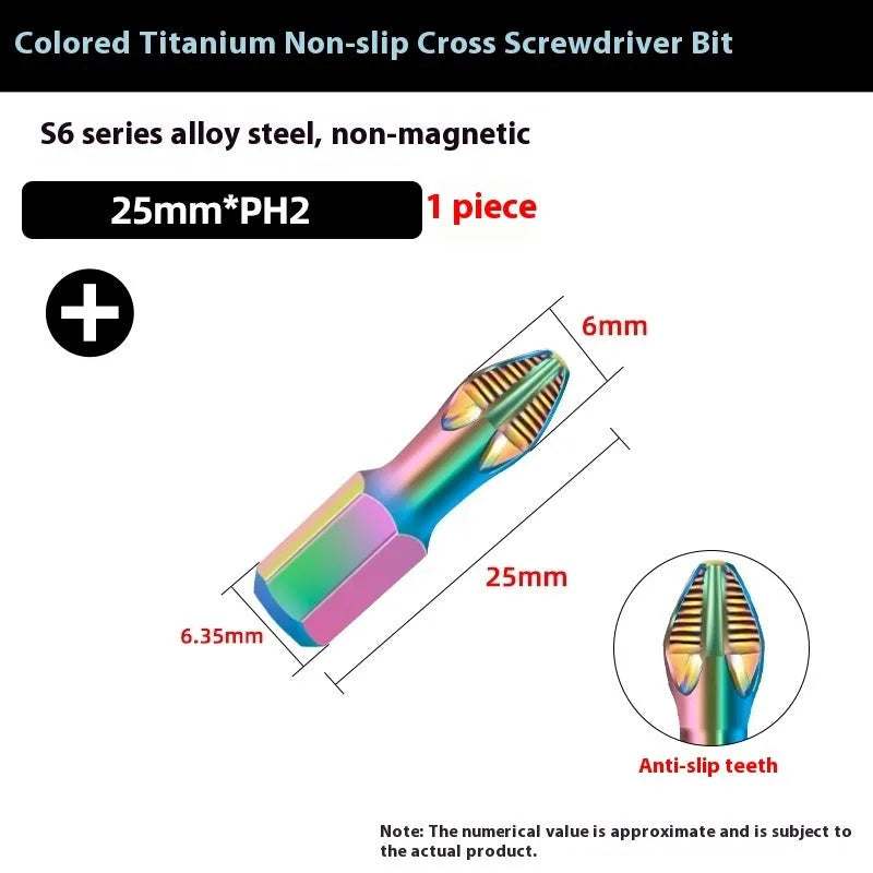 S6 colour titanium anti-slip cross screwdriver head on white background, alloy steel construction