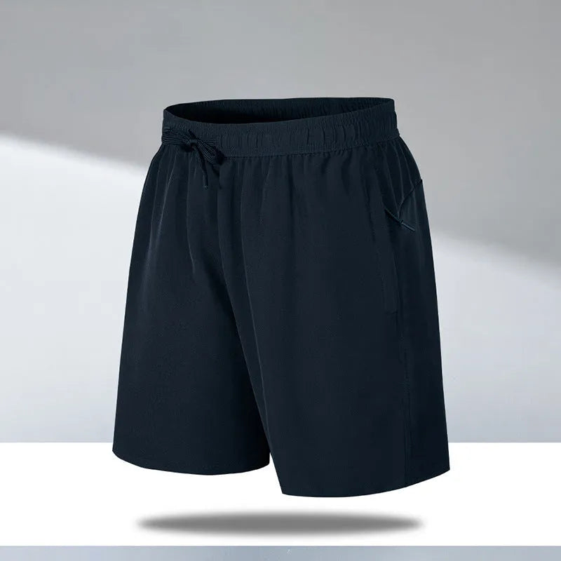 Men's loose fit quick-dry beach shorts in polyester ice silk fabric with micro-elastic waistband