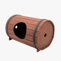 Assembled wine barrel pet bed made from polyester fibre felt for cats.
