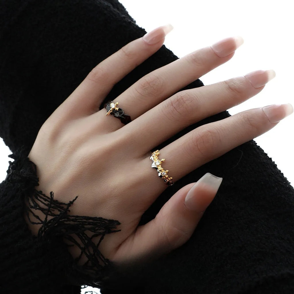 Silver couple ring with princess knight design featuring adjustable opening and electroplated finish options
