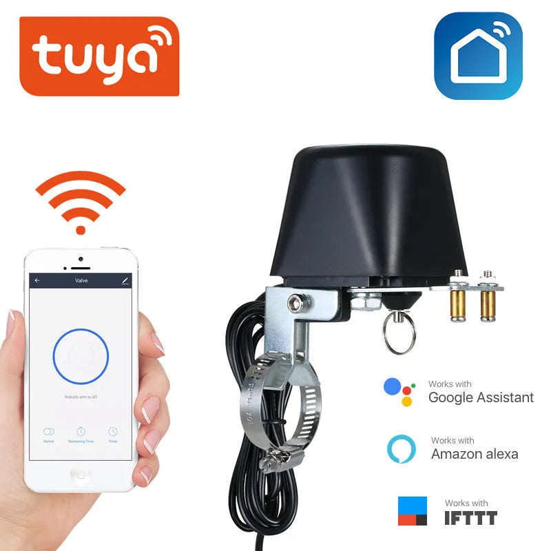 Smart wireless water shut-off valve with Zigbee, ABS fire-retardant housing, for leak detection and remote control