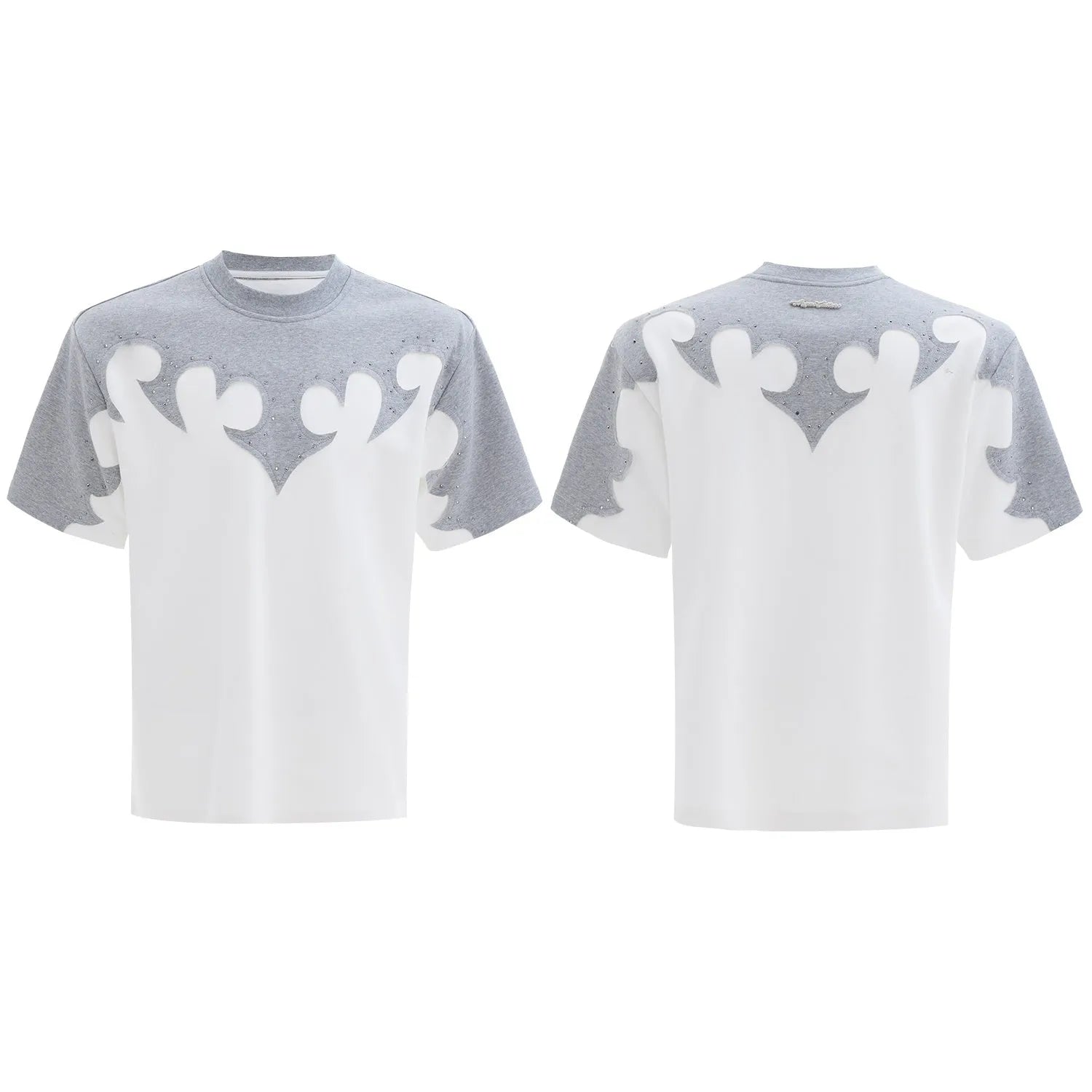 Men's burnt flower rhinestone stitch cotton shirt with drop-shoulder sleeves in red, white, and grey colours