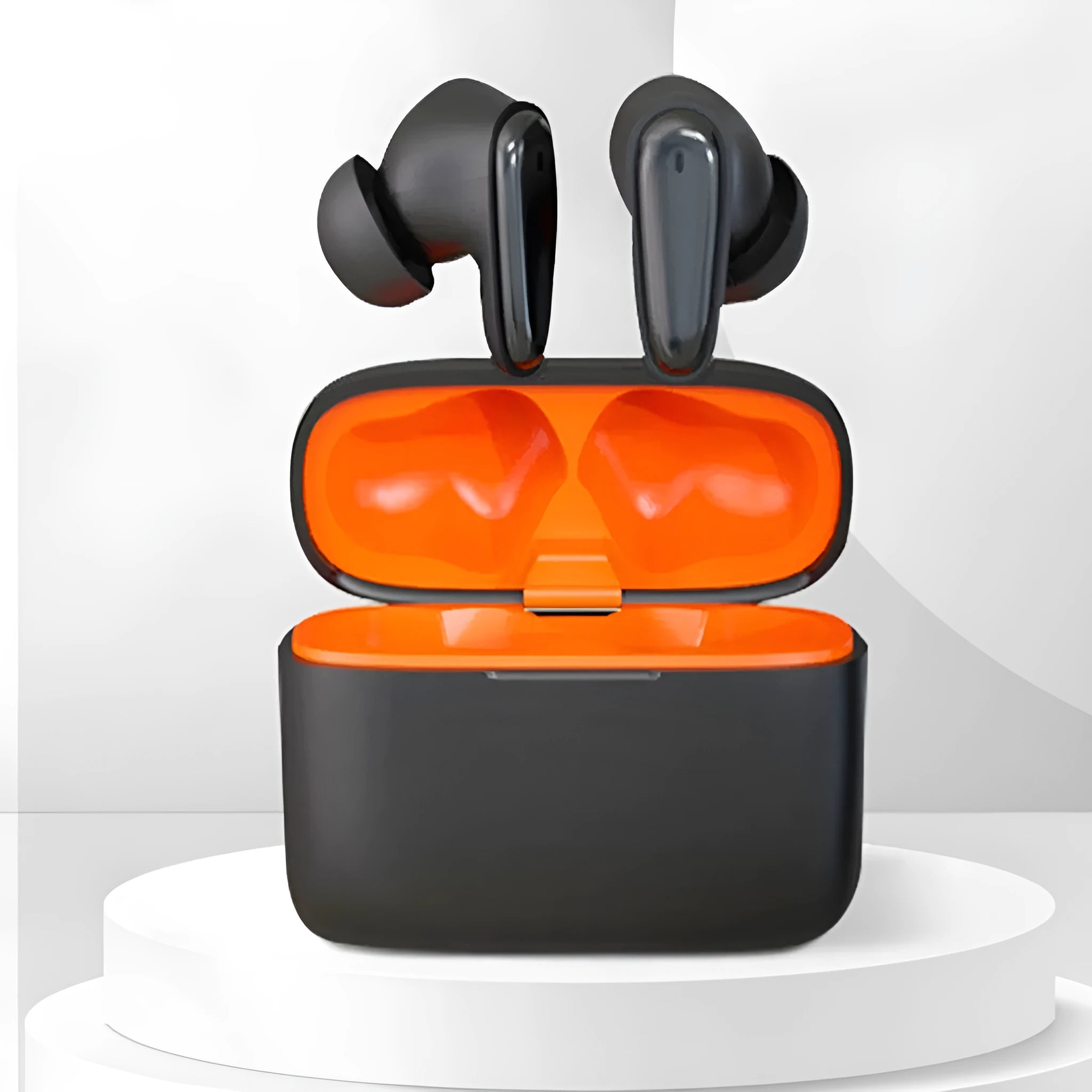 Bluetooth smart in-ear noise reduction headphones in black with charging case