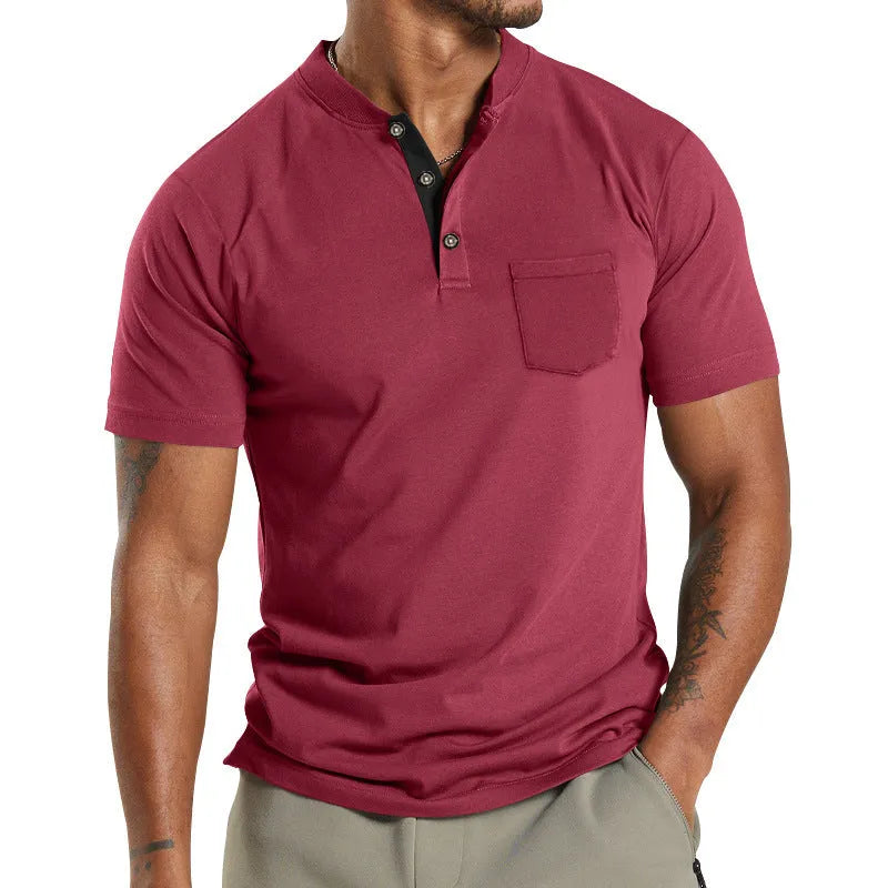 Plus size men's solid colour short sleeve polyester shirt with a button chest pocket.