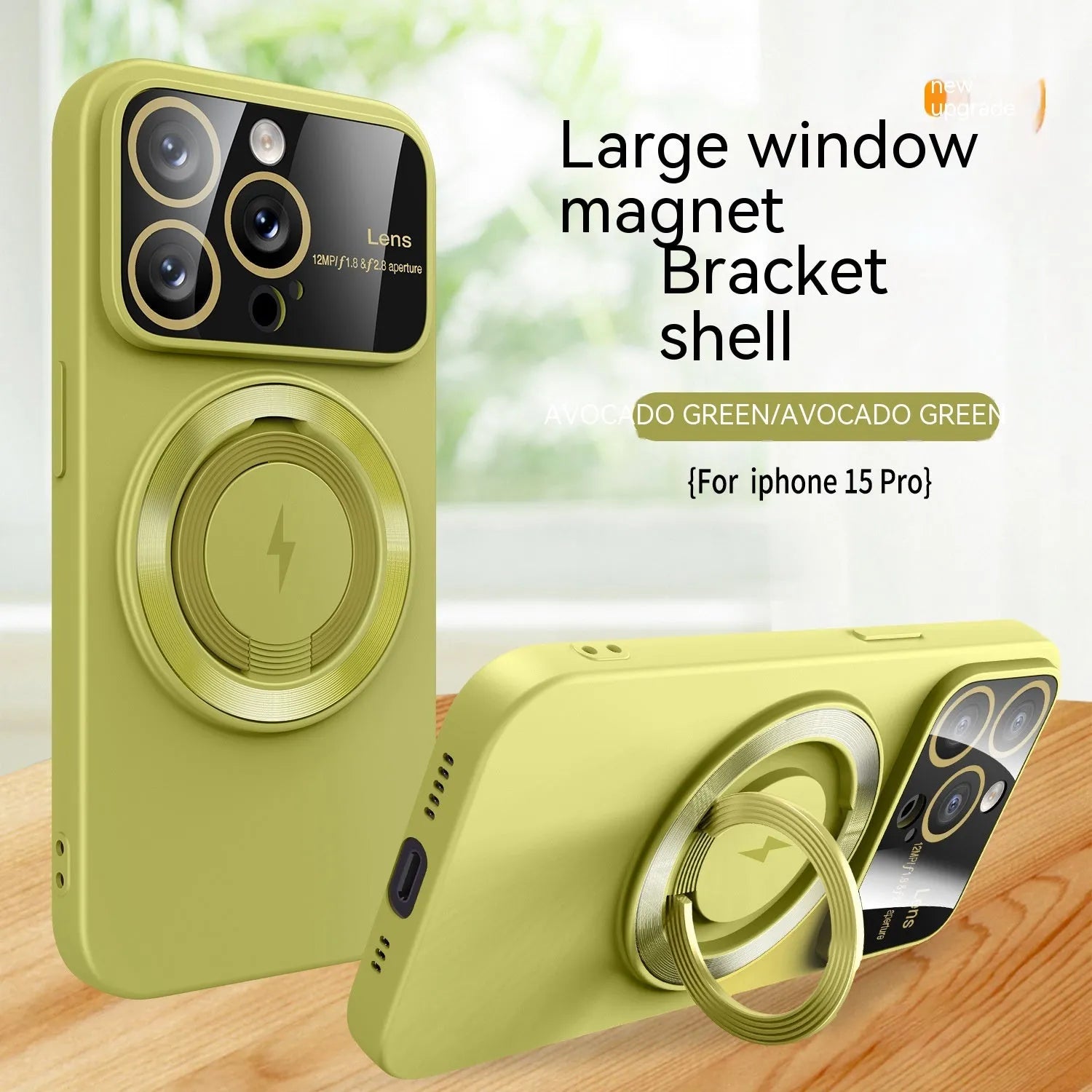 Large window magnetic bracket rotatable ring phone case in TPU with electroplated finish for iPhone