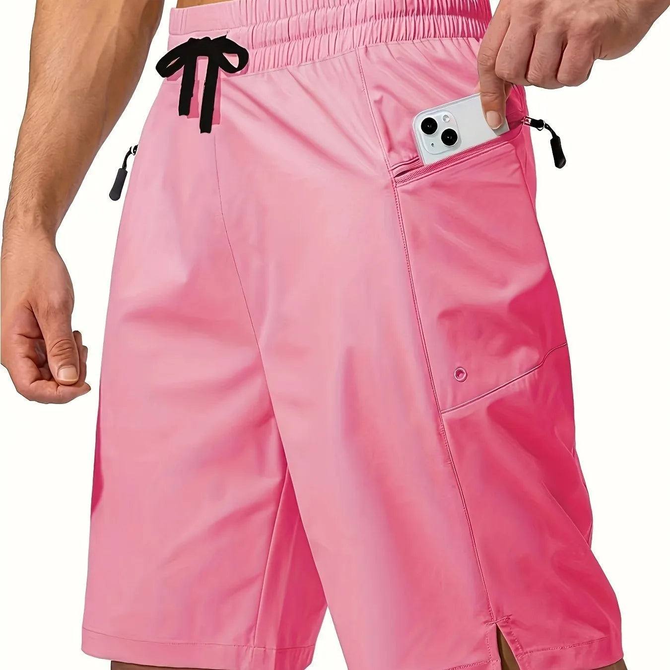 Men's solid colour quick-drying beach shorts in straight-leg style