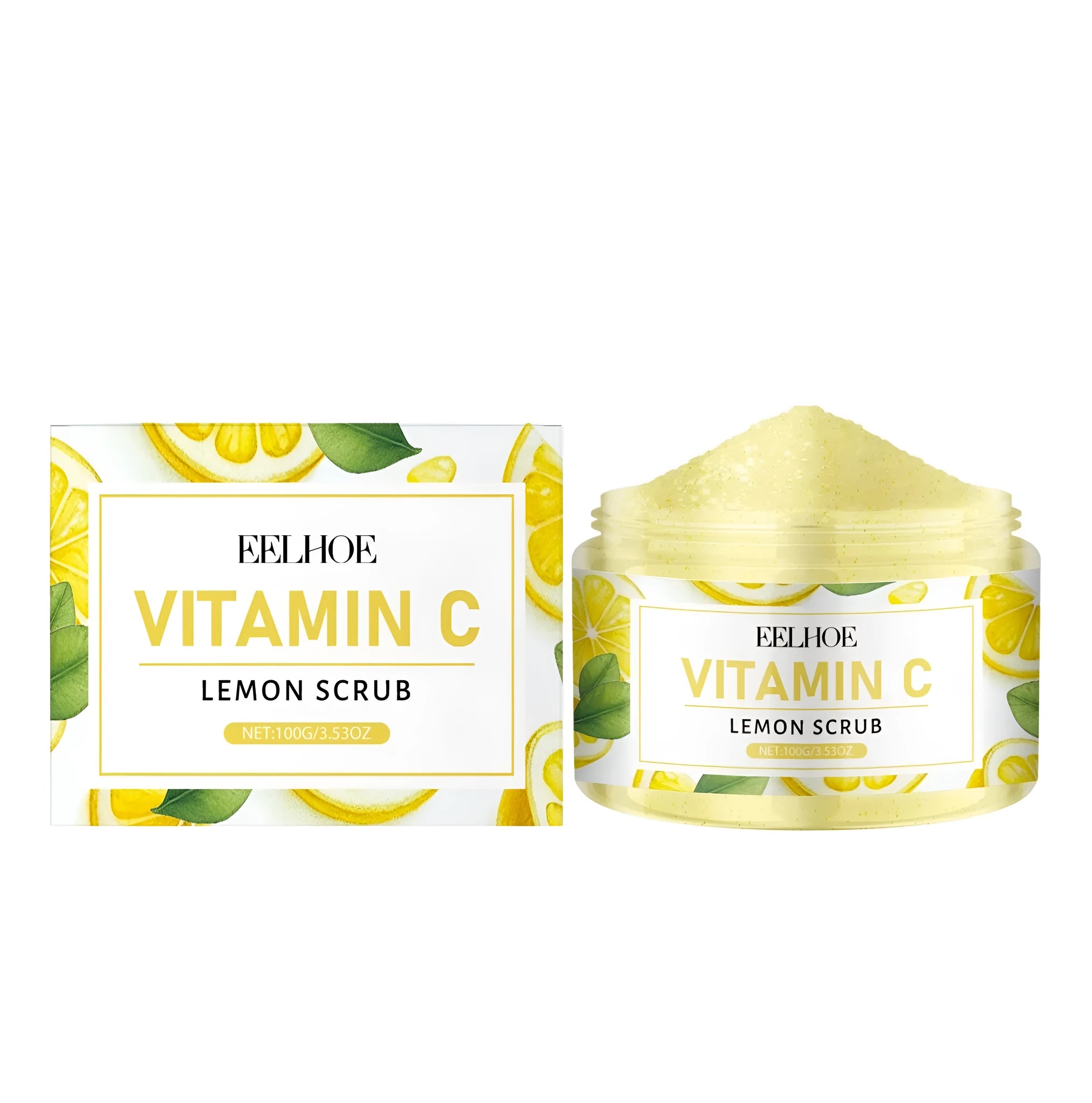 100g jar of lemon exfoliating scrub cream with walnut shell powder.