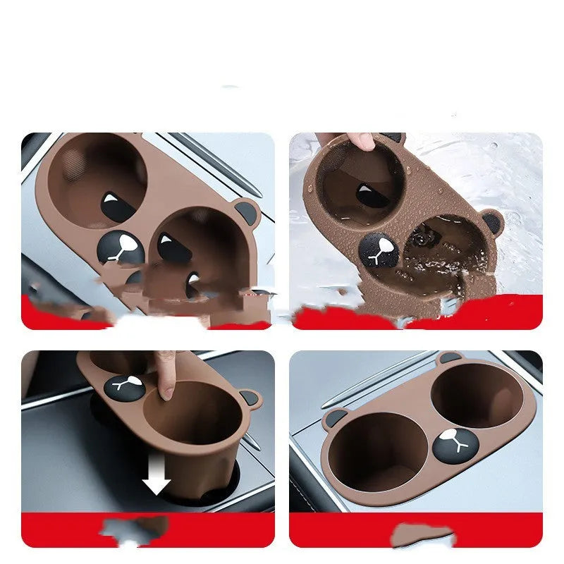 Silicone cup holder insert for car centre console in grey, tan and pink colours