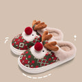 Cute Christmas elk plush slippers in Christmas Red with non-slip sole for women winter home use