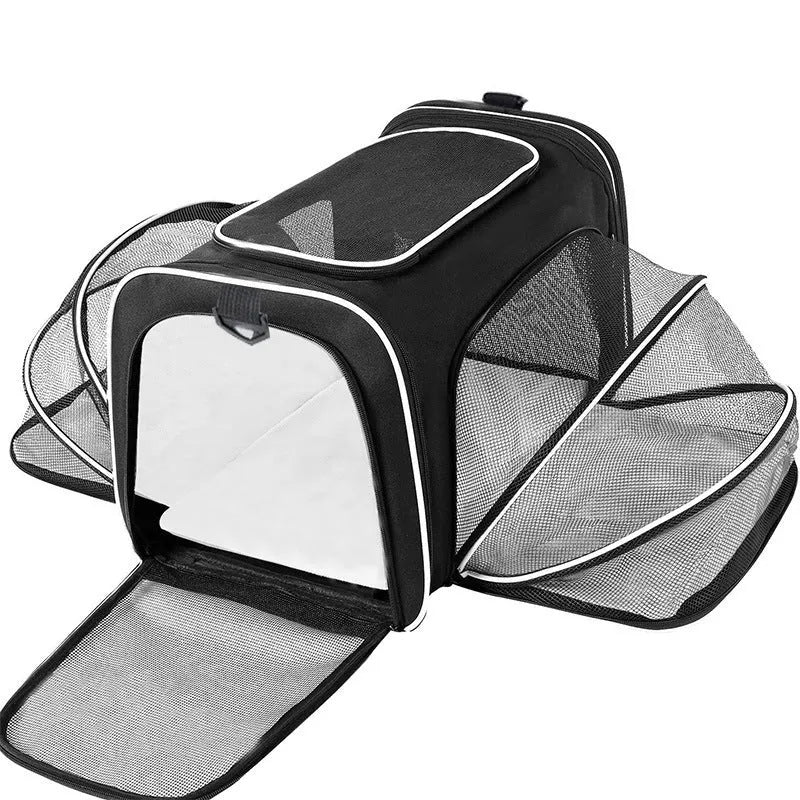 A cat carrier bag made from 600D cation fabric in a solid colour, shown in small and large size options.