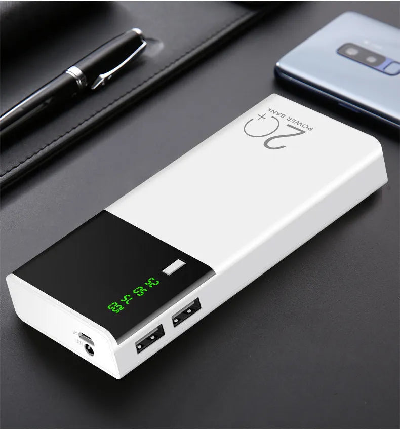 White large capacity fast charging mobile power bank with digital display and multi USB ports