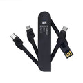 Folding 3-in-1 data cable in black and white with three outputs and indicator light