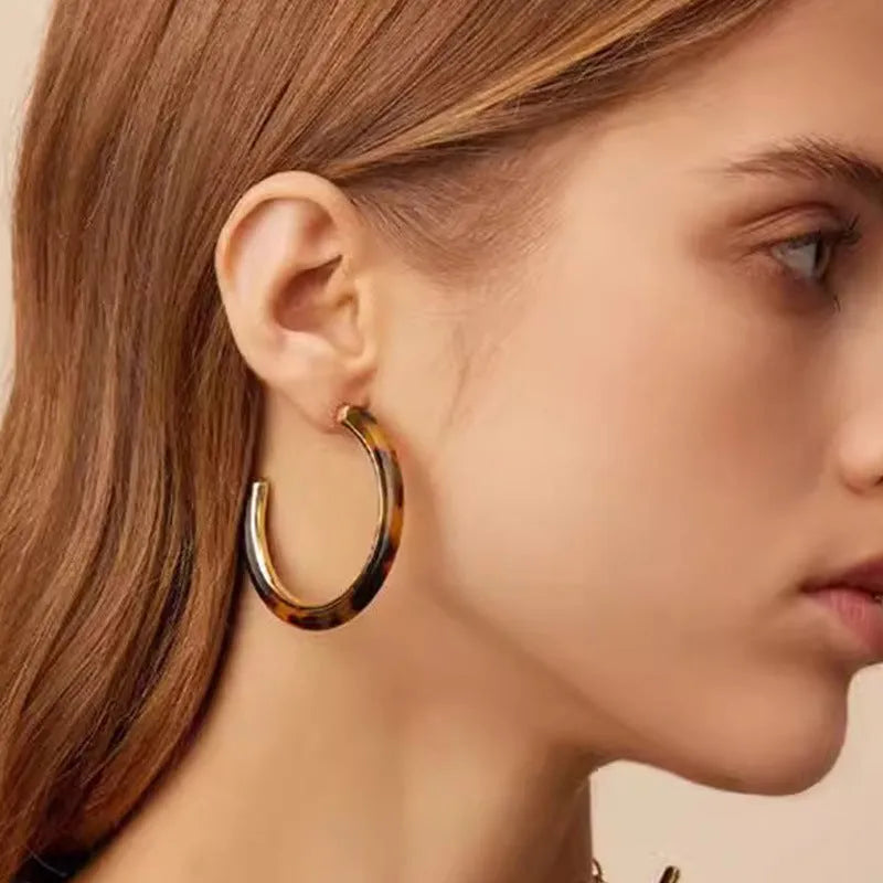 Hawksbill leopard print geometric ring earrings on copper base with electroplated finish