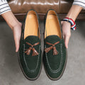 Men's casual suede cowhide leather shoes in brown with rubber sole and round toe
