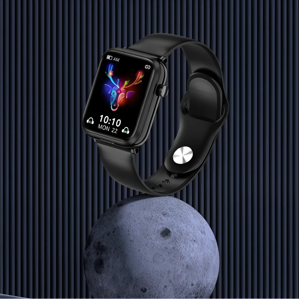 Black smart Bluetooth watch headset with 1.69-inch touchscreen and zinc-alloy body