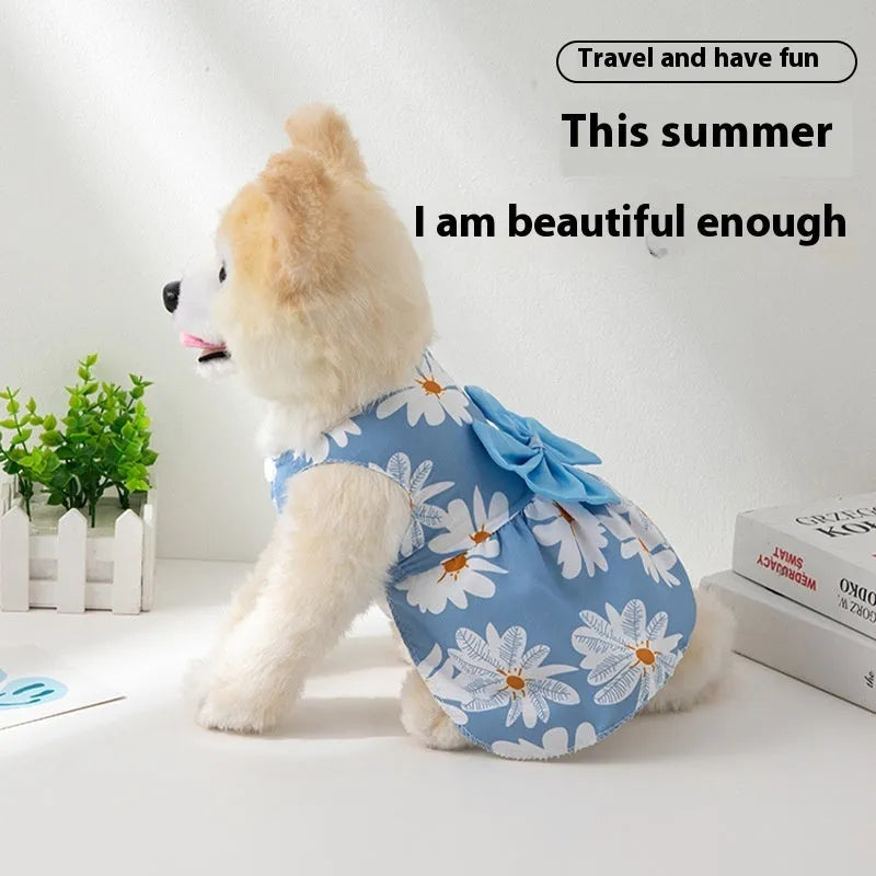 Ultra-thin floral butterfly knot pet dress for dogs and cats with decorative bow